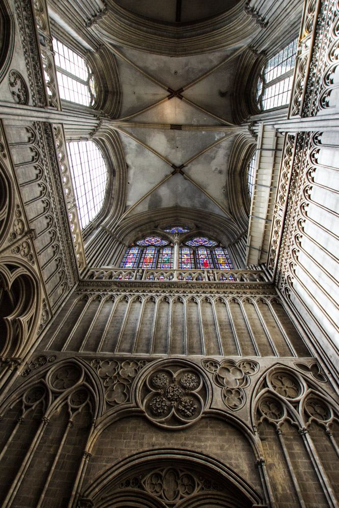 The large Norman-Romanesque and Gothic Cathédrale Notre-Dame de Bayeux, consecrated in 1077