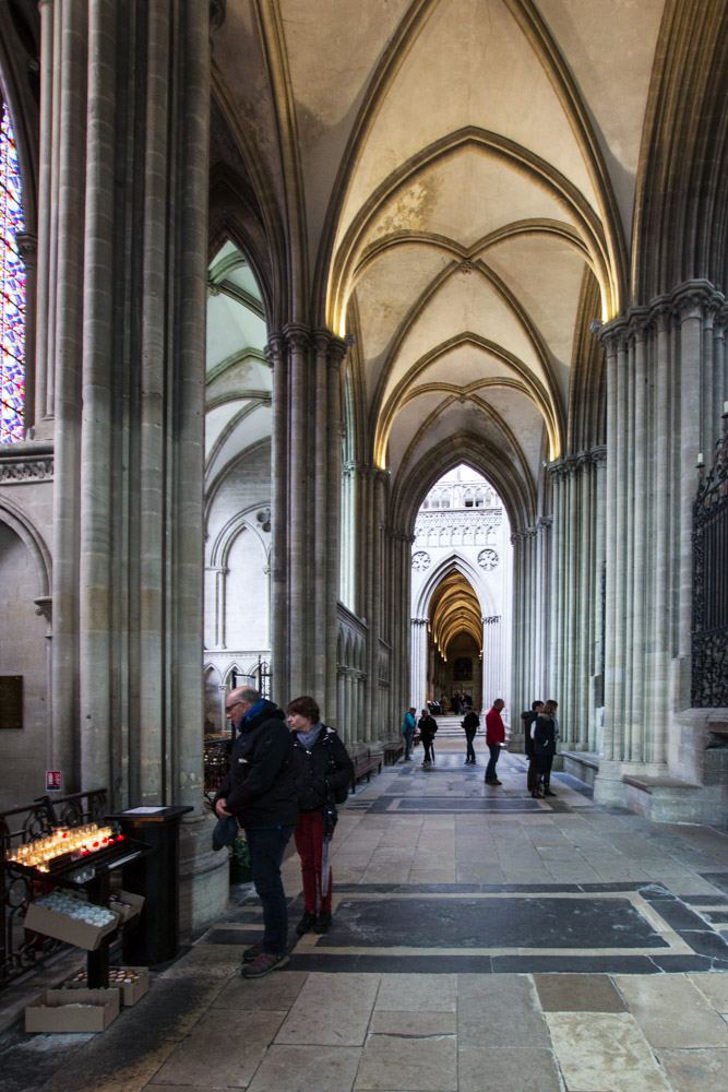 The large Norman-Romanesque and Gothic Cathédrale Notre-Dame de Bayeux, consecrated in 1077